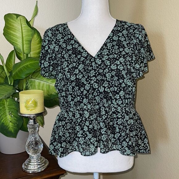 Madewell Georgette Ruffle-Sleeve Peplum Top Blouse in Fleur Field XS - Picture 2 of 3